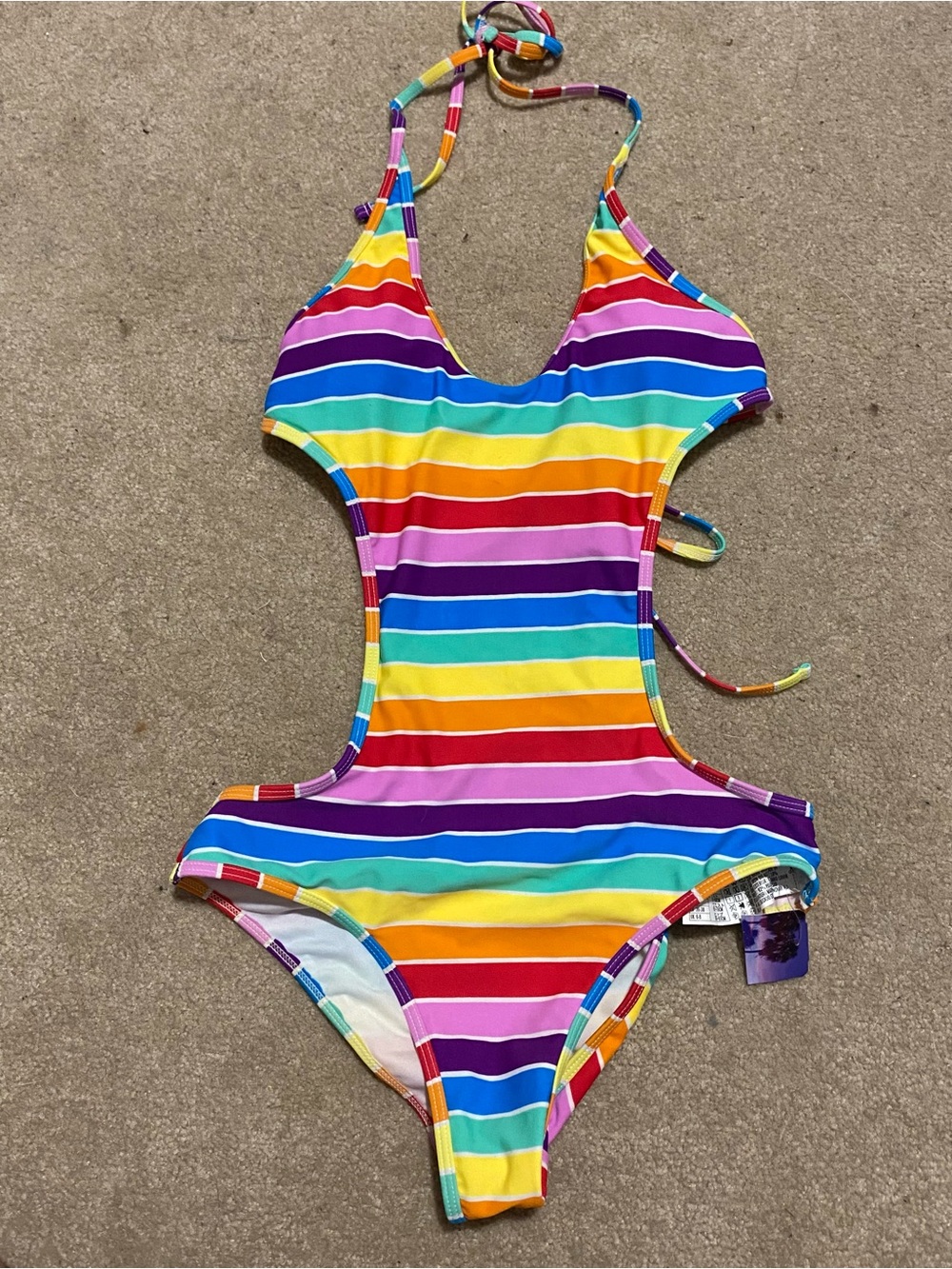 Rainbow Stripe One-Piece Cutout Swimsuit - Multicolor